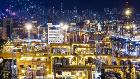 Kwai Tsing, Hong Kong, 08 June 2017 -: Time lapse of Container Terminals in H Stock Footage