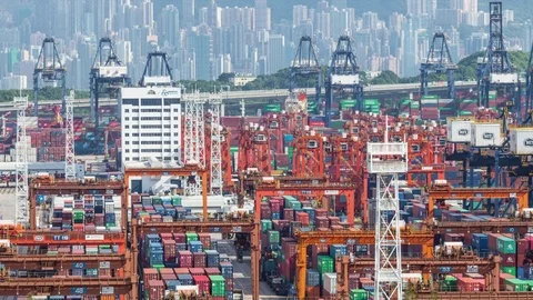 Kwai Tsing , Hong Kong 12 August 2017:- Time lapse of Cargo Container Port in Stock Footage