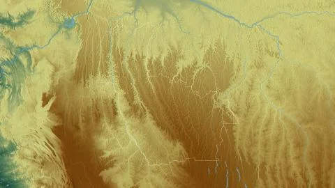 Kwango, Democratic Republic of the Congo. Colored relief with lakes and river Stock Illustration