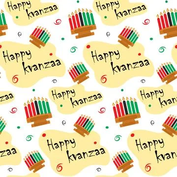 Kwanzaa seamless pattern. Abstract background texture with candlestick and Happy 스톡 일러스트