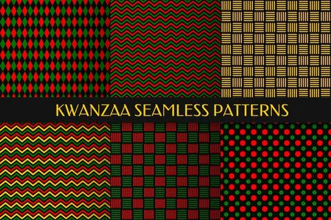Kwanzaa seamless pattern. Abstract geometric background. Set of 6 vector patt Stock Illustration