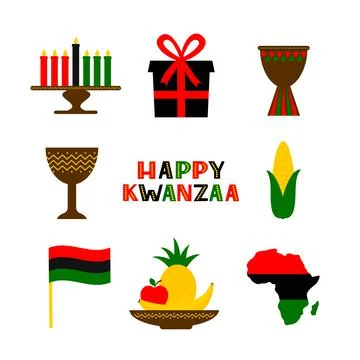 Kwanzaa symbols icon set. African American holiday. Vector elements of design Illustrazione stock