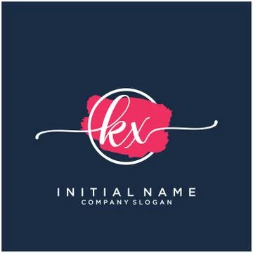 KX Initial handwriting logo design with brush circle Stock Illustration