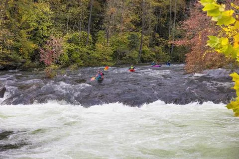 Kyaking down the Cheoah River in the Great Smoky Mountains in North Carolina Stock Photos