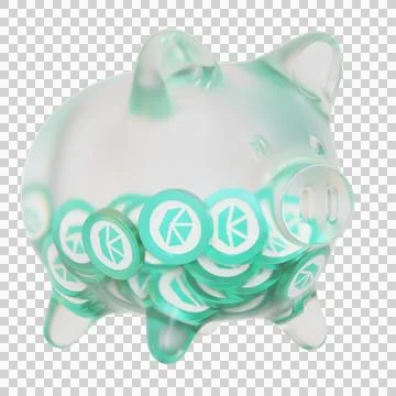Kyber Network Crystal v2 (KNC) Clear Glass piggy bank with decreasing piles of Stock Illustration