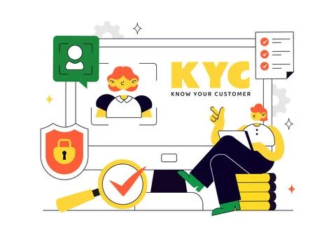 KYC Vector Illustration Featuring Know Your Customer Identity Verification,.. Stock Illustration