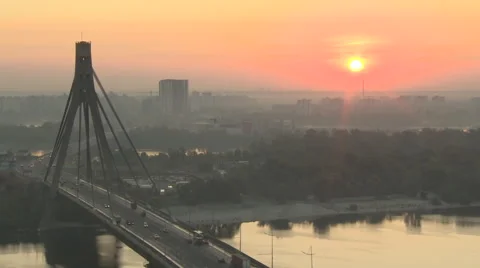 Kyiv bridge dawn 005 fullHD Stock Footage