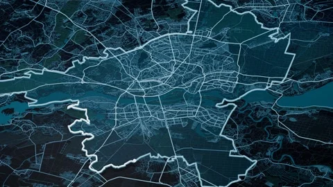Kyiv Glowing Digital Map Animation 4K Stock Footage 336612688