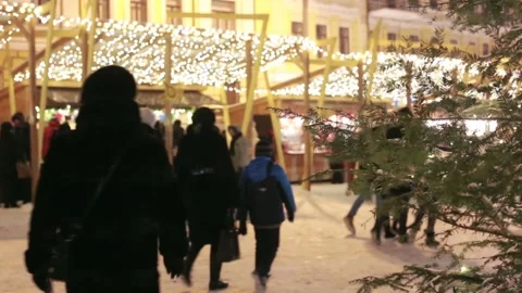 Kyiv (Kiev), Ukraine - January 2, 2017: People on Christmas market in the cit Stock Footage 123131053
