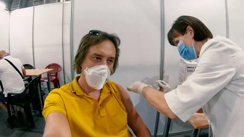 KYIV, UKRAINE - August 26, 2021. All-Ukrainian vaccination against Covid-19.  Video stock 165420249
