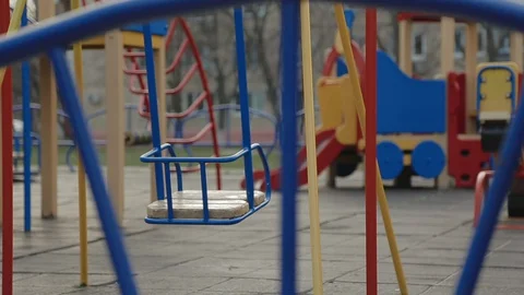 Kyiv, Ukraine - March 26: Empty children's playgrounds in Kiev during quarantine Stock Footage 127758064