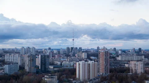 Kyiv War Skyline Timelapse - Spring Sunset with Clouds over Cityscape Stock Footage 243934563