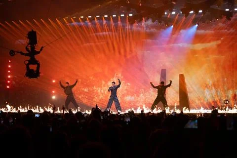 Kyle Alessandro performing at Semifinal 1 of Eurovision 2025 Stock Photos