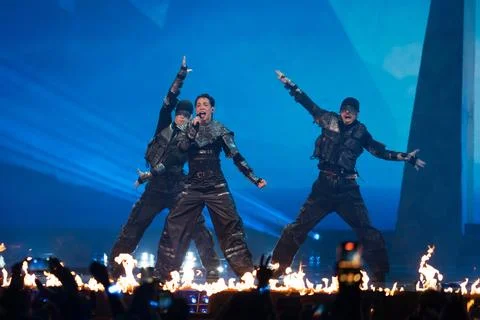 Kyle Alessandro performing at Semifinal 1 of Eurovision 2025 Stock Photos