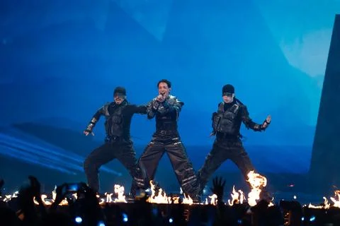 Kyle Alessandro performing at Semifinal 1 of Eurovision 2025 Stock Photos