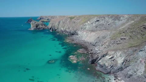 Kynance Cove Cliffs and Pentreath Beach, Lizard, Cornwall, England Stock Footage 201172263