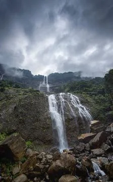 Kynrem Falls, 7th highest waterfall at 305 meters in India, Meghalaya, India Stock Photos