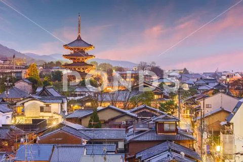 Kyoto, Japan old town skyline in the Higashiyama District. Stock Photos