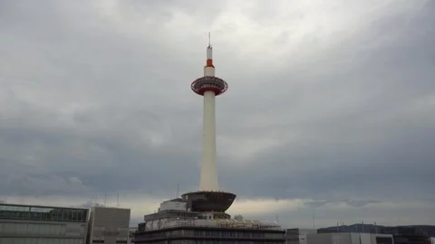 Kyoto Tower on Cloudy Day Stock Footage 267433377