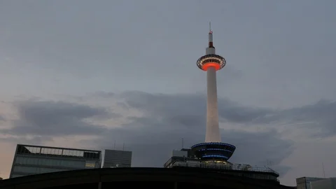 Kyoto tower at dusk Stock Footage 104401077