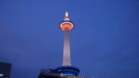 Kyoto Tower in the Evening Stock Footage 89301866