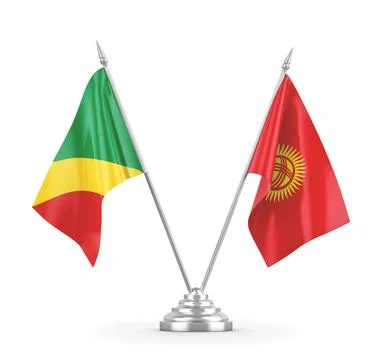Kyrgyzstan and Congo table flags isolated on white 3D rendering Stock Illustration