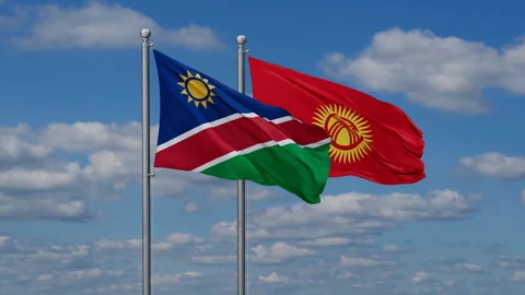Kyrgyzstan and Namibia two flags Stock Footage 287950015