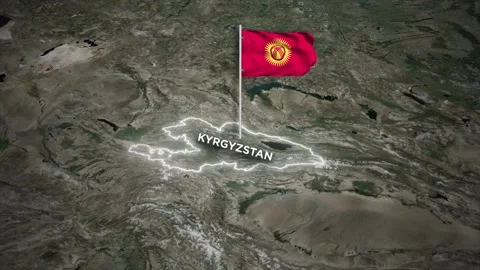 Kyrgyzstan Border Map with 3D Waving of Kyrgyzstan Flag Animation on World Map 库存影片 330307046