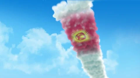 Kyrgyzstan Flag 3D Render Animation Created with Colored Smoke Trails by Air Video stock 332308321