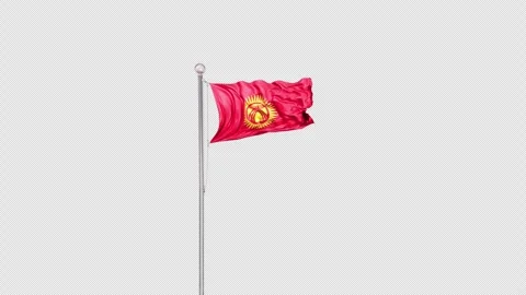 Kyrgyzstan   Flag Pole  Animation Include Alpha 3D Rendering Video stock 312076864