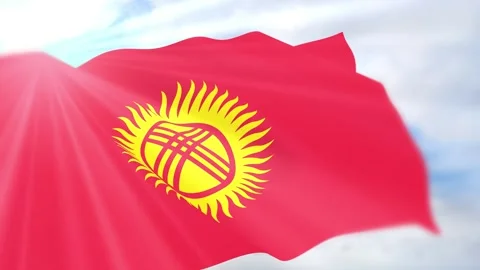 Kyrgyzstan Flag Seamless Loop 4k 60fps on Sky Background Stock Footage 340625999
