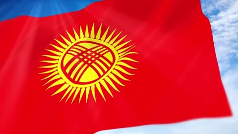 Kyrgyzstan Flag Seamless Loop 4k 60fps on Sky Background Stock Footage 341674573