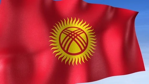 Kyrgyzstan Flag - Set of 3 Angles with Masks [3WaveSeries] Stock Footage 106052665