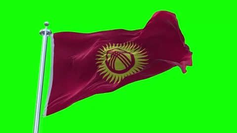 Kyrgyzstan Flag Waving in Loopable and Textured green screen background Stock Footage 296876864