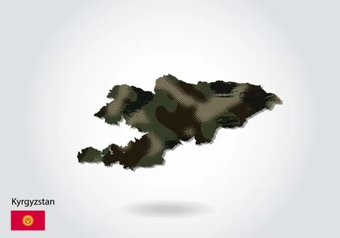 Kyrgyzstan map with camouflage pattern, Forest - green texture in map. Milita Stock Illustration