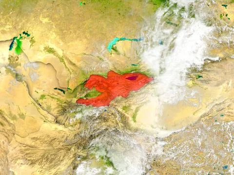 Kyrgyzstan on map with clouds Illustrazione stock