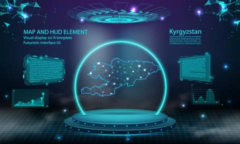Kyrgyzstan map light connecting effect background. abstract digital technol.. Stock Illustration
