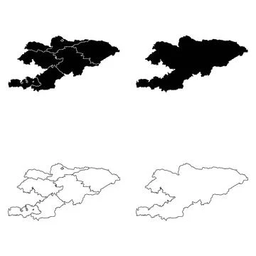 Kyrgyzstan Outline and Solid Fill Map Set. 스톡 일러스트
