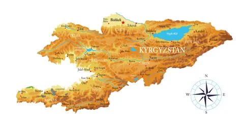 Kyrgyzstan physical map Stock Illustration
