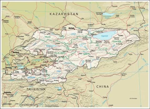 Kyrgyzstan physiography map Stock Illustration