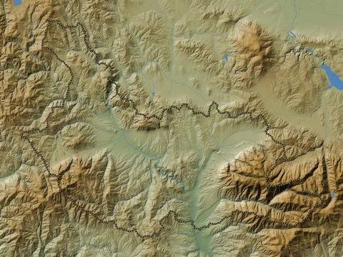 Kyustendil, Bulgaria. Colored elevation map with lakes and rivers Stock Illustration