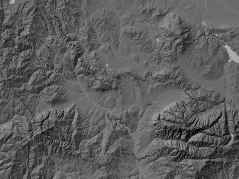 Kyustendil, Bulgaria. Grayscale elevation map with lakes and rivers Stock Illustration