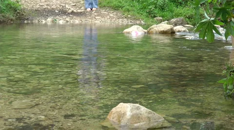 Kziv river at spring. Passage across the river. Stock Footage 2565682
