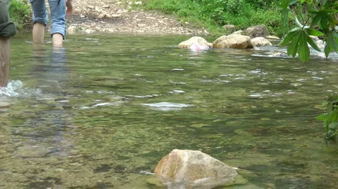 Kziv river at spring. Slow motion. Passage across the river. Stock Footage 2568701