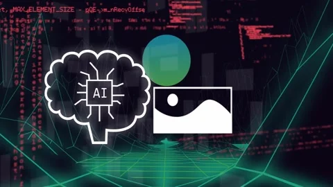 L anchor starting scallop stroke, AI cloud icon filling circuits, generating pic Stock Footage 331735880