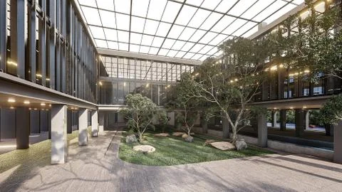 L archtecture 3d perspective rendering  스톡 일러스트