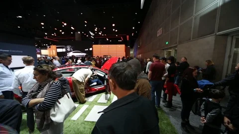 L.A. Auto Show Tesla Model 3 Video stock 99443640