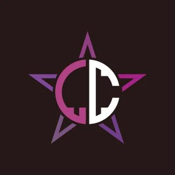 L C initials circle with stars and black background Stock Illustration