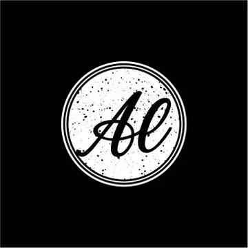 A L Initial Handwriting In Black and White Circle Frame Design Stock Illustration