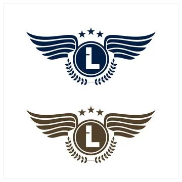 L initials logo in badge star wing shape illustration Stock Illustration